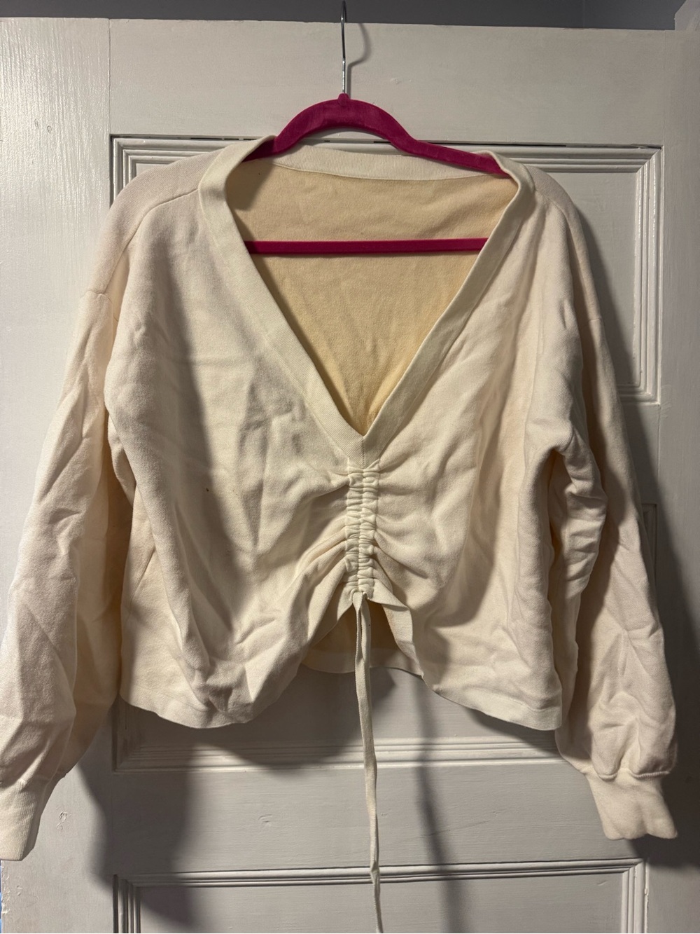 Alice and Olivia Cream Ruched V-Neck Women's Top